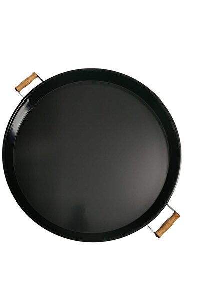 morponi Galvanized 51 cm Round Tray with Black Wooden Handles