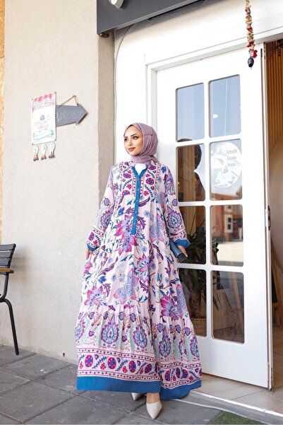 MODAJİN DADALİ VİSKON BOHEM STİL ELBİSE LİLA