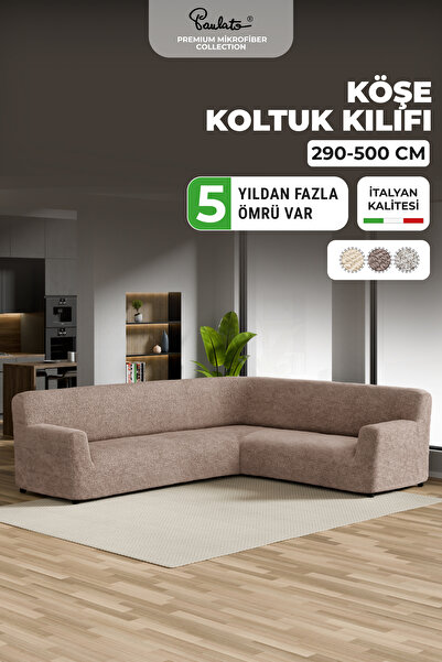 Paulato Piliseli Lastikli Esnek ve Yıkanabilir Köşe Koltuk Örtüsü - Kakao