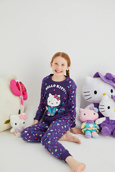 Hello Kitty Kız Çocuk Kız Uzun Kol 100% Pamuklu Pijama Takımı