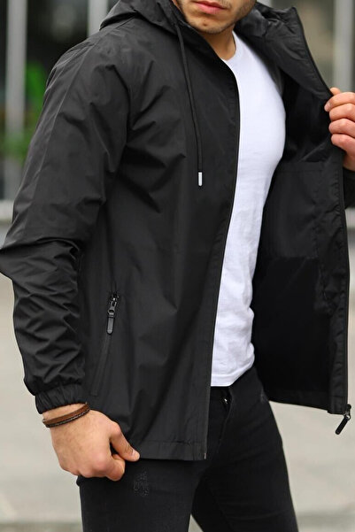 comstar Men's Lined Black Windbreaker & Raincoat with Plenty of Pockets