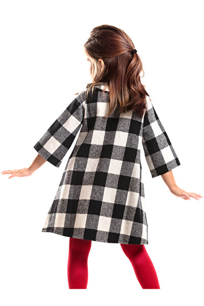 Denokids Ponpon Kız Çocuk Bebe Yaka Oyuncaklı Ekose Elbise