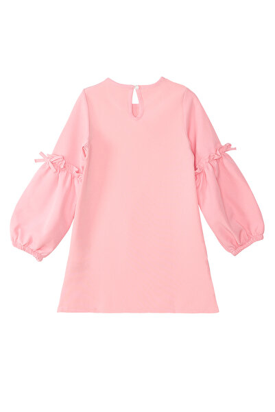 Denokids Pembe Cute Friends Kız Çocuk Dokuma Balon Kol Kışlık Elbise