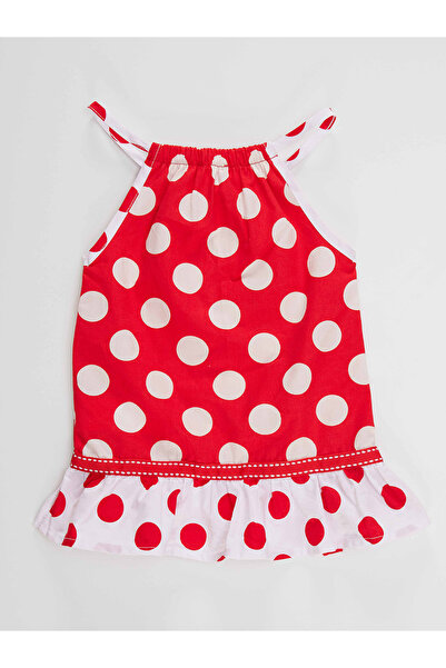 Denokids Kırmızı Puantiye Kız Bebek Askılı Yazlık Elbise