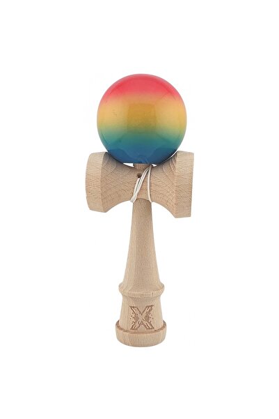 Kendama X Adeziv din lemn original, profesional, 18 cm, roz/galben/albastru degradat