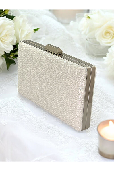 MidStore حقيبة سهرة من حجر الكريستال بلون اللؤلؤ واللون الكريمي من البورسلين،...