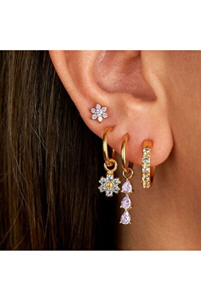 Heppii Cerrahi Çelik Çiçek Piercing Tragus Helix Conch Kıkırdak Lob Gold Renk