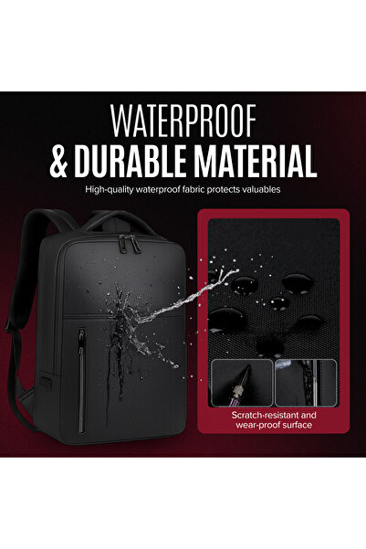 NEXSO حقيبة ظهر سوداء للكمبيوتر المحمول للرجال - مقاومة للماء مع منفذ شحن USB وجيب مبطن للكمبيوتر المحمول