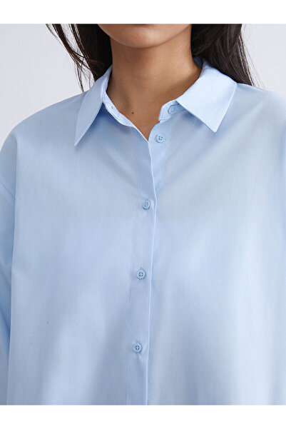 LC Waikiki Γυναικείο πουκάμισο μπλε ποπλίνα τουνίκ