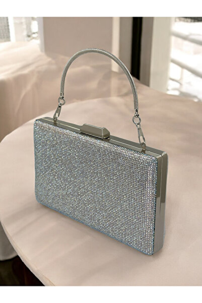 MidStore Silver Gray Lame Janjan Color Crystal Stone Metal Handle Evening Dre...