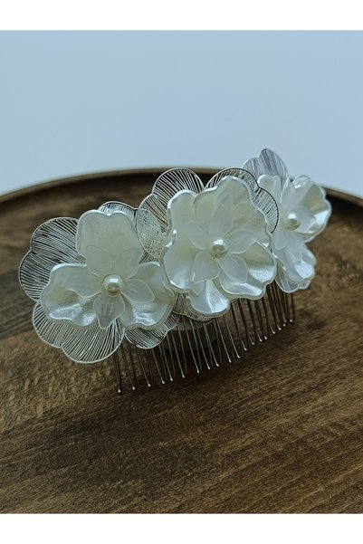 renaitre art Bridal Barrette, Engagement Barrette, Comb Barrette, Bun Barrette, Metal Flower Barrette, Pearl Barrette