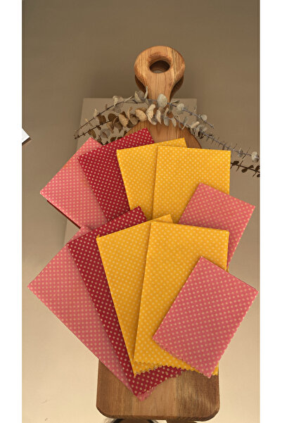 Home Puantiye Desen Tekrar Kullanılabilen Doğal Balmumu (BALMUMLU) Gıda Saklama Kumaş Bez 5’li