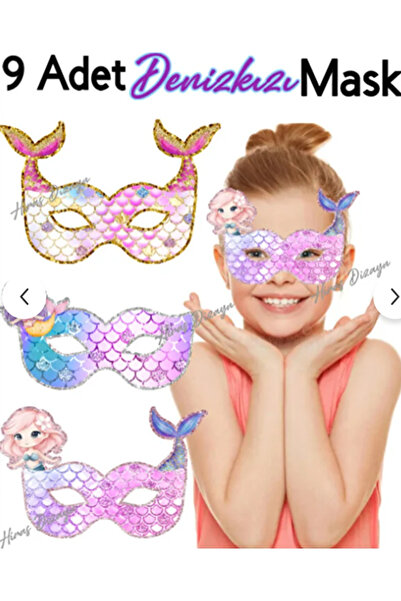Hiras Dizayn 9 Adet Denizkızı Mermaid Konsept Kağıt Parti Maskesi Denizkızı D...
