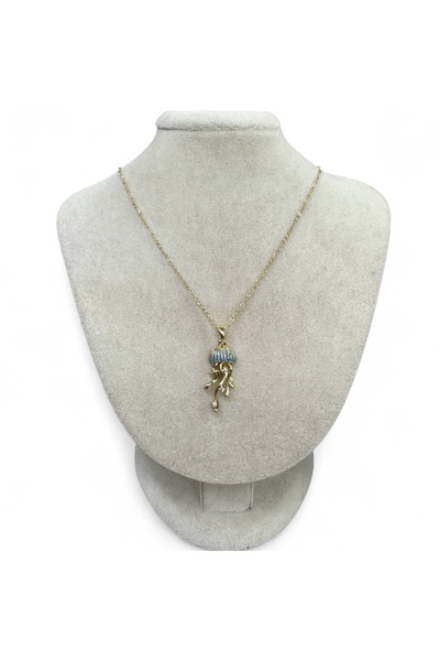 tassa aksesuar Mavi taşlı deniz anası gold çelik kolye