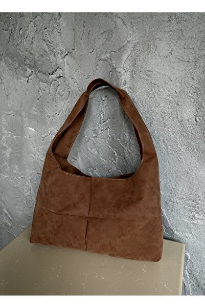 LUNAFEL Taba Dokulu Suni Süet Kadın Tote Çanta - Orta Boy