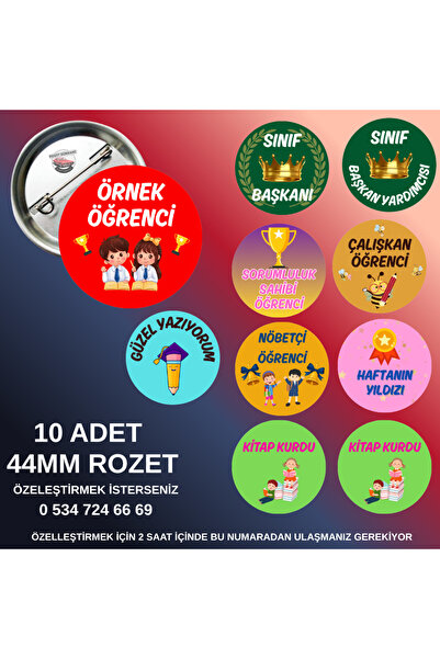 tuse rozet dükkanı 10Lu Okul Rozeti - Öğrenci Rozeti