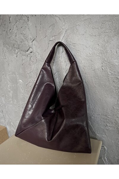 LUNAFEL Γυναικεία τσάντα ώμου από ύφασμα από συνθετικό δέρμα σε σκούρο μωβ