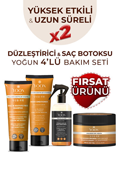 YOON 4lü Besleyici ve Onarıcı Saç Bakım Seti Tuzsuz Şampuan, Saç Bakım Spreyi...