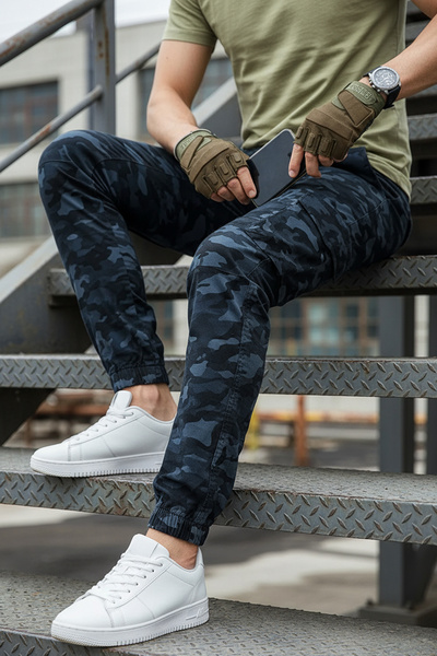 modacix Lacivert Askeri Erkek Kamuflaj Pantolon - Paçası Lastikli Likralı Askeri Pantolon - Erkek Pantolon