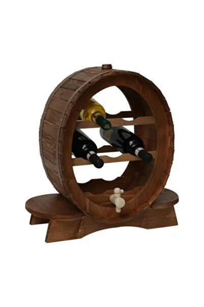velve Minibar, suport lemn tip butoi, pentru 7 sticle, cu robinet decorativ, Maro
