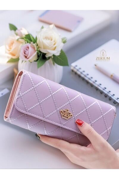 ZERİUM Pu Leather Women's Long Wallet - Argyle Pattern Tri-Fold Premium (Argyle)