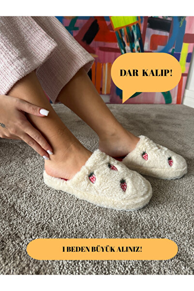 Ayşa Women's Silent Sole Soft and Lightweight Strawberry Pattern Plush House ...