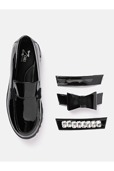 ZORIWORLD Stark 3 in 1 Straps Black Loafers for Women - Embellished, Cushione...