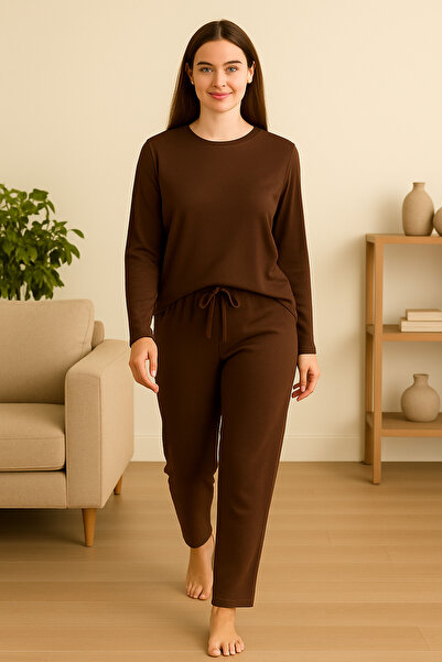 ModaLeaf Комплект пижама с дълги ръкави в цвят кафе