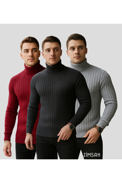 Zimsah 3 Pulovere Slim Fit Tricotaj