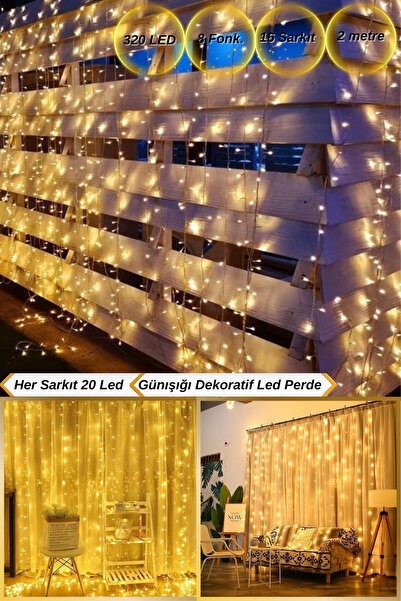 Hane Dostu 320 Led Işıklı 8 Fonksiyonlu 16 Sarkıtlı 2 Metre Dekoratif Gün Işı...