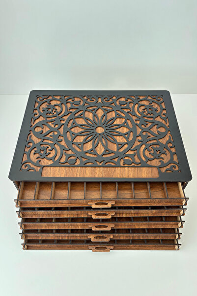 Genel Markalar Kişiye Özel Ahşap Çekmeceli Tesbih Kutusu 5 Katlı Tespih Kutusu