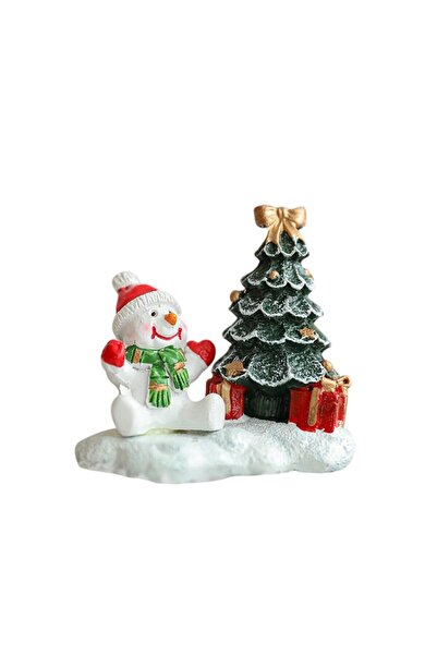 Flippy Resin Christmas Ornament - Snowman with Tree, 6.5x6.5x4 cm, White/Green