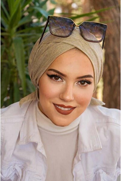 Aişe tesettür Beige Mink Cross Banded Bonnet