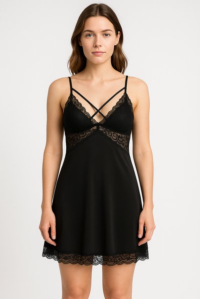 cherry queen Black Lace Detailed Micro Combed Cotton Dressing Gown & Nightgown Set – Premium Home Chic Special Boxed