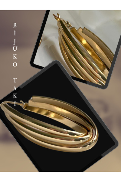 Butik أقراط بيضاوية الشكل، تصميم متعدد الطبقات جرانادا - لون ذهبي - إغلاق بالضغط