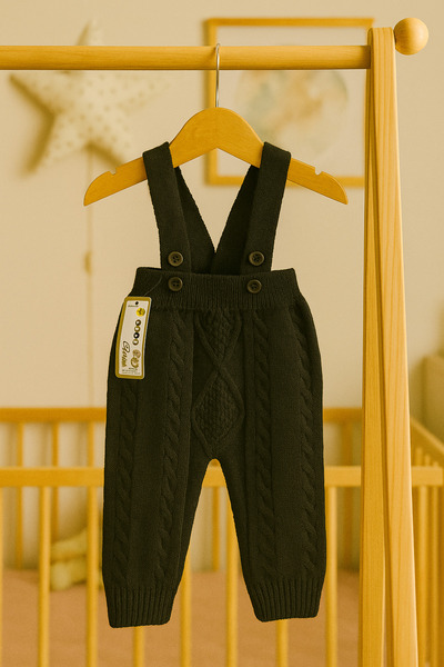 Nimini Kids Knitted Diamond Patterned Unisex Baby Salopet with Adjustable Strap (0-2 Years)