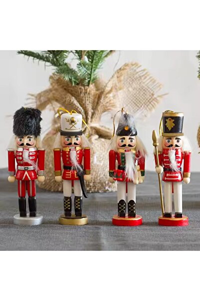 OEM Soldat Spărgător de Nuci, Set de 4 Figurine, Lemn, Roșu
