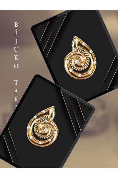 Butik أقراط حلزونية بمظهر اللؤلؤ، تصميم الحلزون شيلا - لون ذهبي - إغلاق لولبي