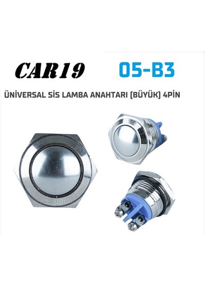 Car19 Yaylı Mini Metal Buton (VİDALI) Krom Bombeli Tip Aç-Kapa Bas/Çek Mini Korna Düğmesi