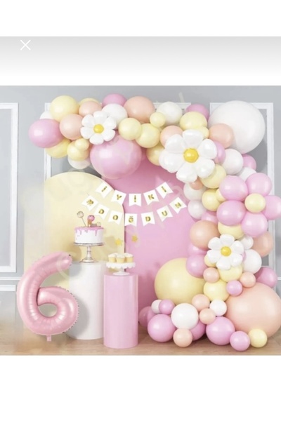 CUGY PEMBE SARI RENKLERİNDE PAPATYA TEMALI 6 YAŞ DOĞUM GÜNÜ PARTİ KUTLAMA SETİ