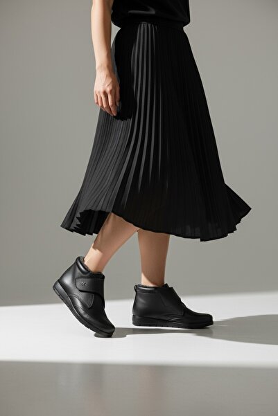 RAVZADERİ Baskılı Hakiki Deri Kaymaz Taban Kürklü Ortopedik Bot