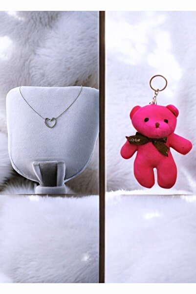 RAWEZON Kalpli Çelik Kolye Ve Peluş Ayıcık Anahtarlık Konsept Hediye Kutusu - Sevgiliye, Ve Sevdiklerinize