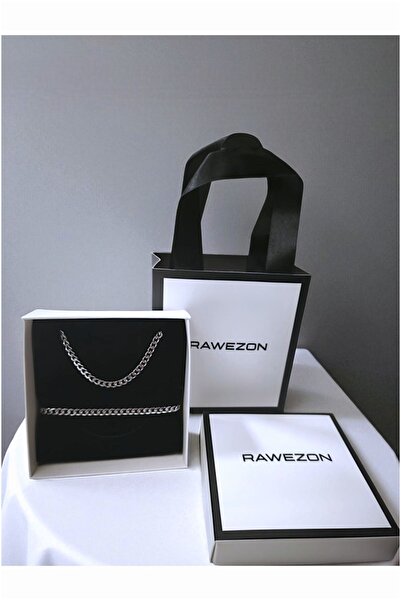 RAWEZON Özel Çantalı Kutulu Erkek Çelik Zincir Kolye Ve Bileklik Seti Kutulu–Sevgiliye Erkek ArkadaşaHediye