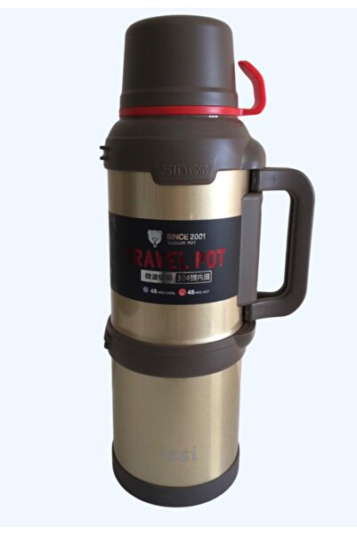 nonserviamworld D.kadı Thermos Vacuum Travel Pot 48 Hours Hot 48 Hours Cold 4 Liters Gold
