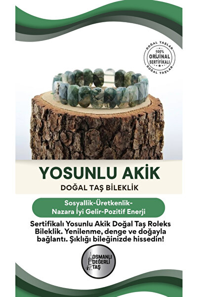 OSMANLI DEĞERLİ TAŞ سوار رولكس من الحجر الطبيعي العقيق الطحلب المعتمد B711