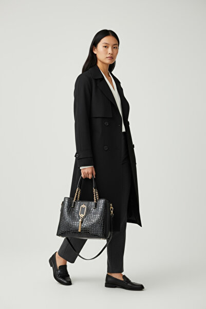 RAVZADERİ حقيبة كتف نسائية كلاسيكية بثلاثة عيون وإكسسوارات ذهبية 0571