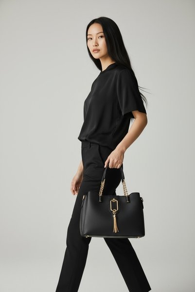 RAVZADERİ Classic Women's Shoulder Bag with Three Eyes Gold Accessories 0571