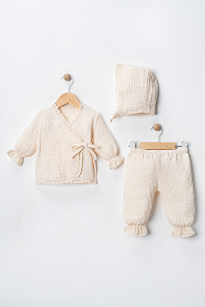 FURYATEX Organik Pamuk Müslin 3’lü Bebek Seti Çift Katlı Müslin Yeni Doğan Ta...