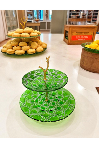 AYZ HOME Cut Crystal Glass Double Layer Presentation Bowl