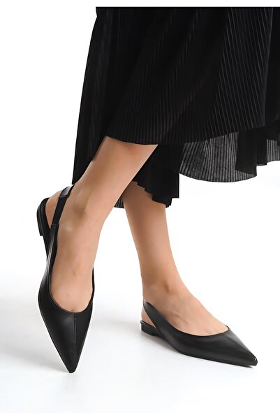 Zoe3 Style Kadın LCY Babet – Siyah Cilt, Sivri Burun, Lastikli ve Konforlu Şı...